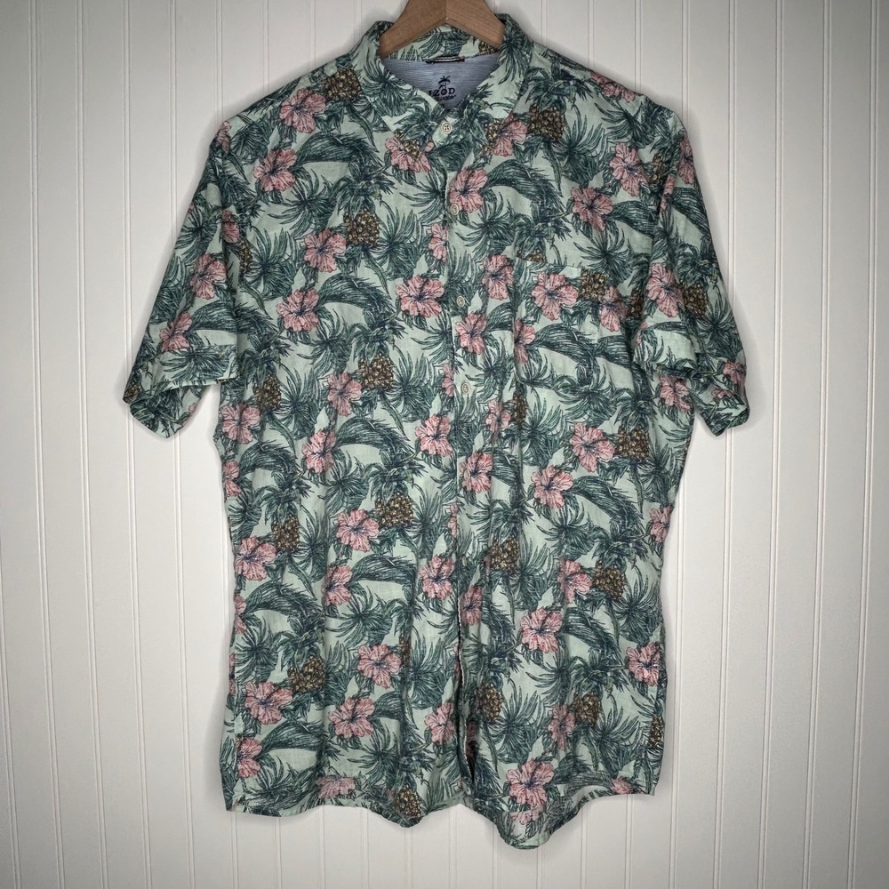 IZOD Saltwater Mens Shirt XXL Tropical Pineapple Floral Hawaiian Cotton Aloha
